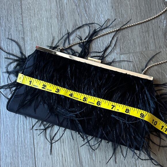 BCBGMaxAzria Black Feathered Clutch Gold Chain - Picture 9 of 12
